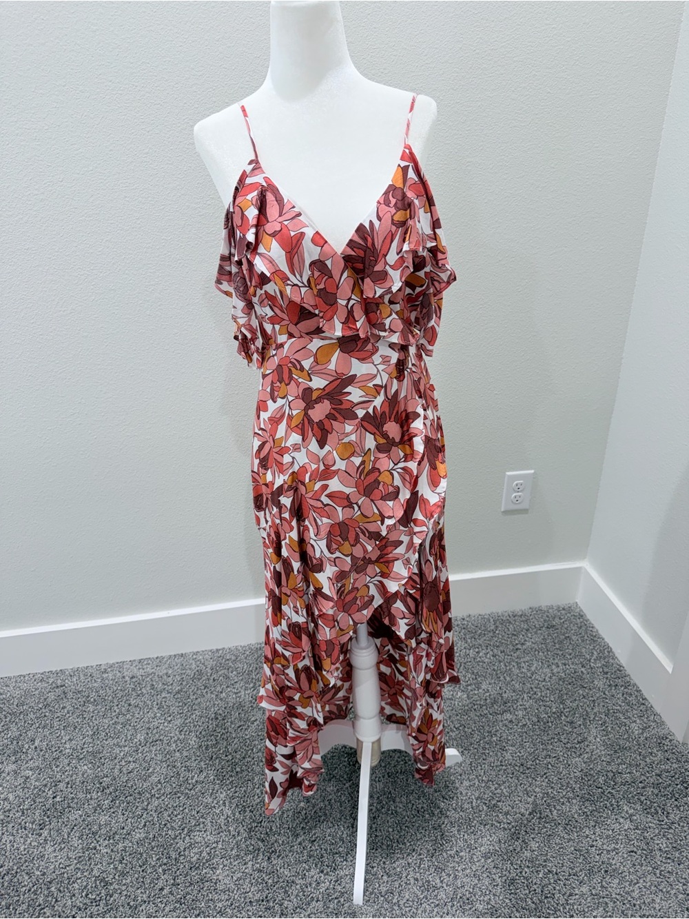 Floral Ruffle Hi low  Dress in Reds & Pink